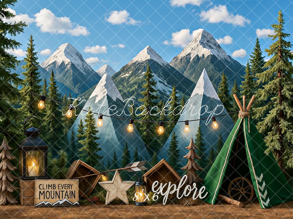 Kate Camping Tente Montagne Aventure Toile de fond conçu par Ashley Paul - Kate Backdrop FR