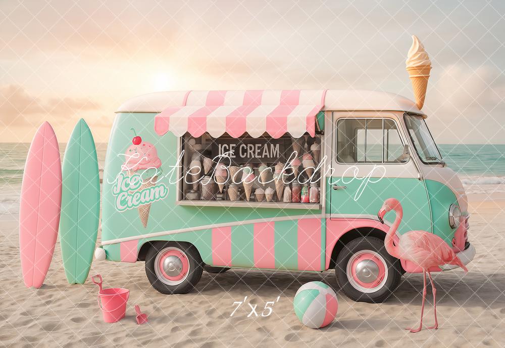 Kate Été Plage Camion de Crème glacée Toile de fond conçu par Ashley Paul - Kate Backdrop FR