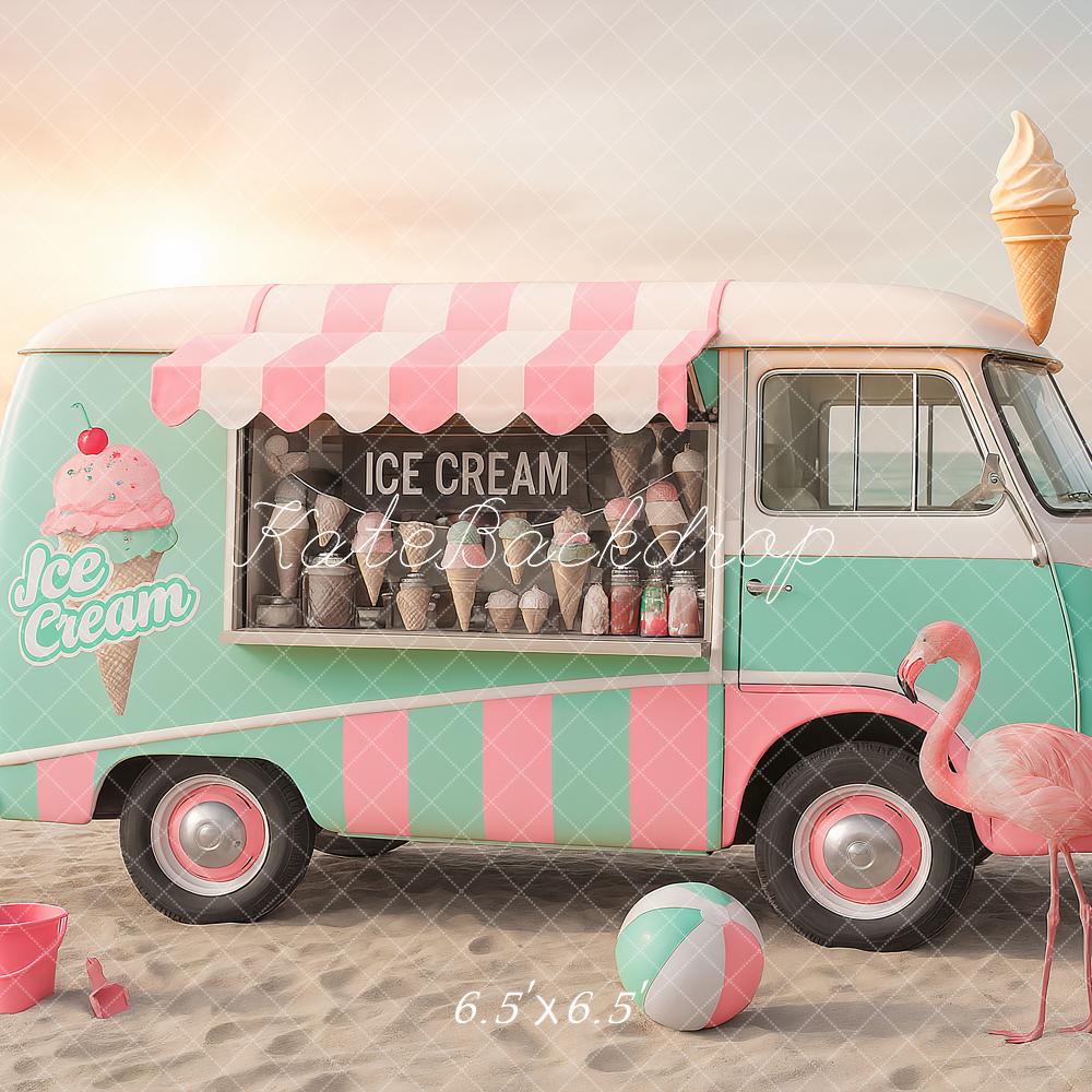 Kate Été Plage Camion de Crème glacée Toile de fond conçu par Ashley Paul - Kate Backdrop FR