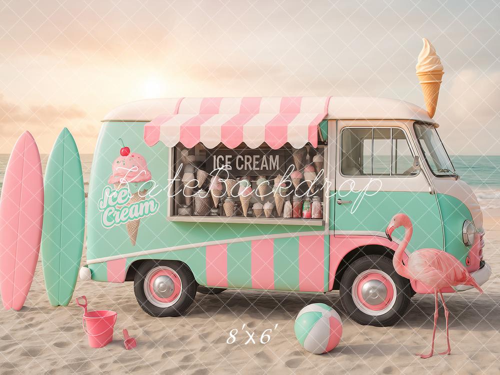 Kate Été Plage Camion de Crème glacée Toile de fond conçu par Ashley Paul - Kate Backdrop FR