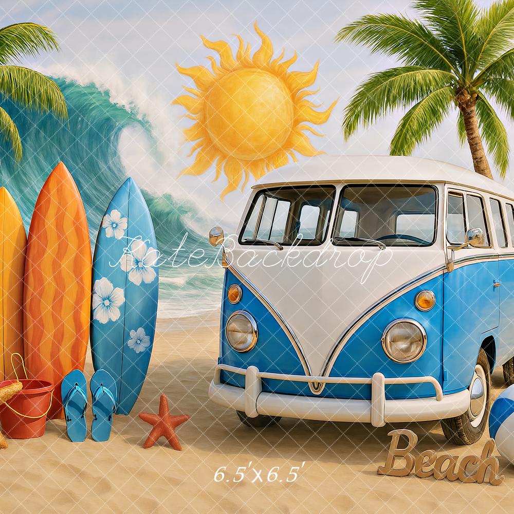 Kate Été Plage Bus Planches de surf Soleil Toile de fond conçu par Ashley Paul - Kate Backdrop FR