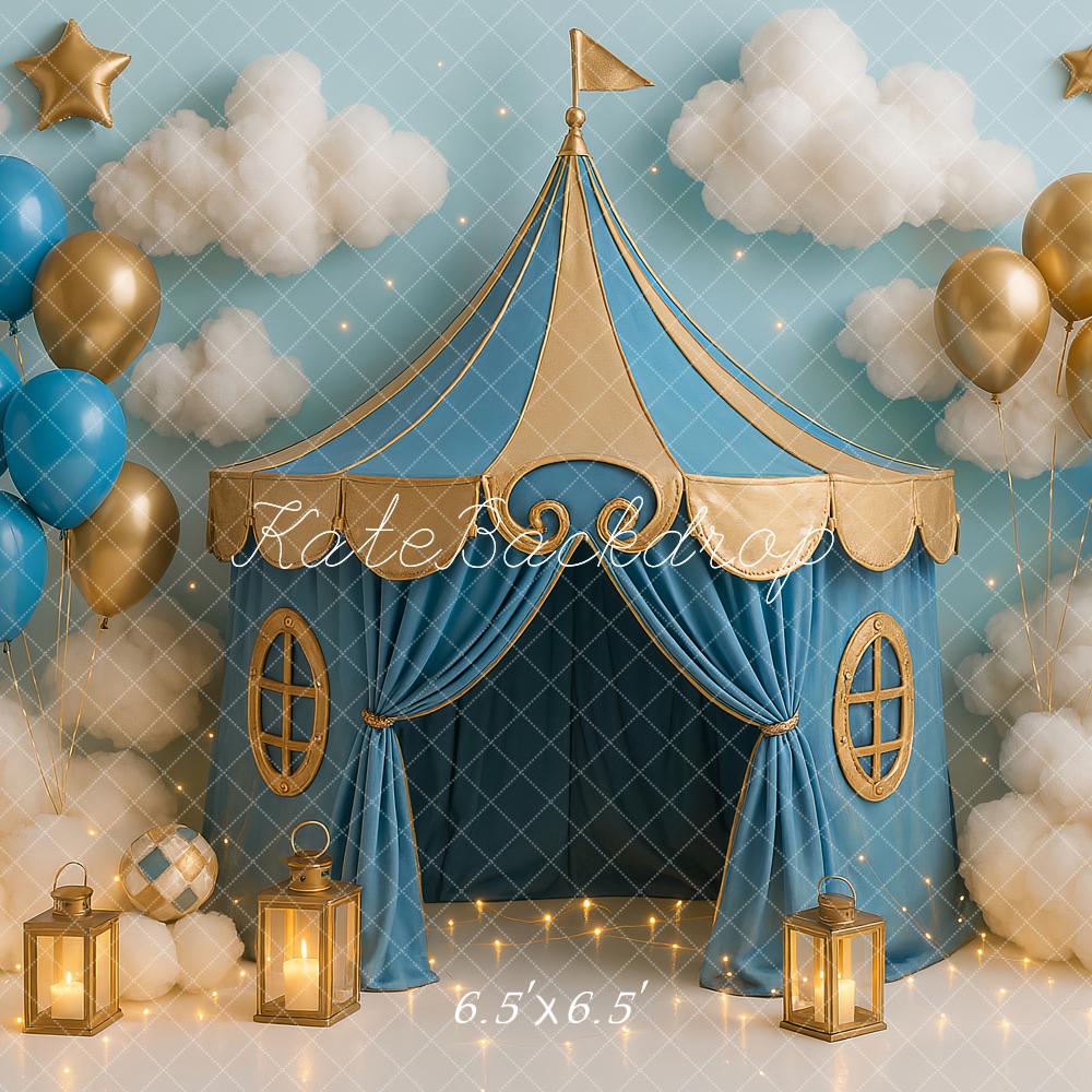Kate Anniversaire Bleu Cirque Tente Ballon Toile de fond conçu par Ashley Paul - Kate Backdrop FR