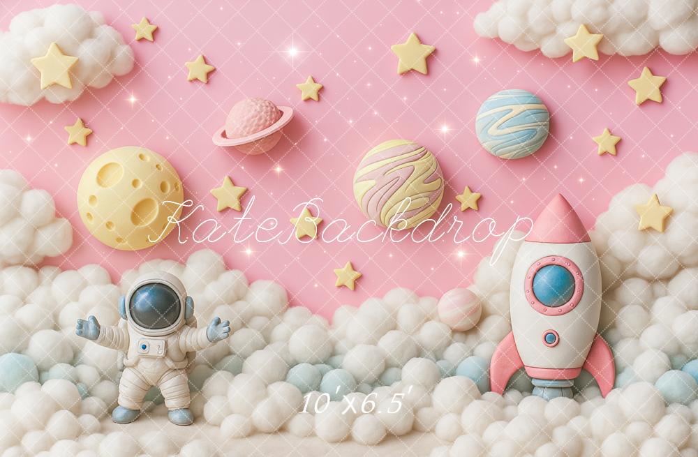 Kate Anniversaire Rose Espace Astronaute Toile de fond conçu par Ashley Paul - Kate Backdrop FR