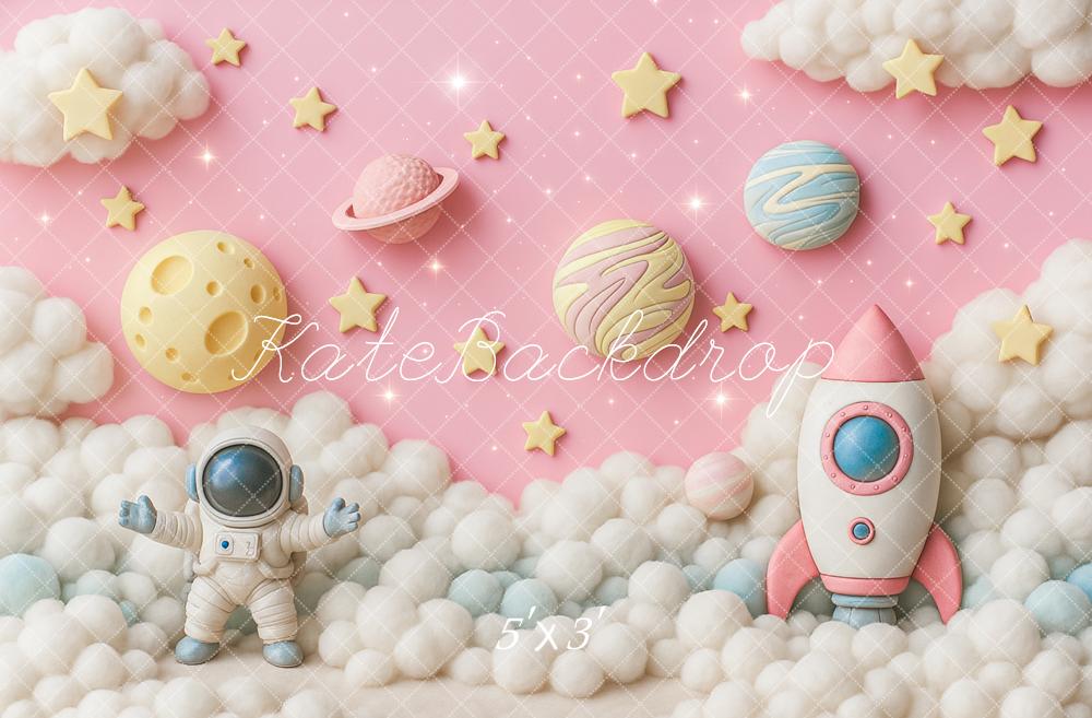 Kate Anniversaire Rose Espace Astronaute Toile de fond conçu par Ashley Paul - Kate Backdrop FR
