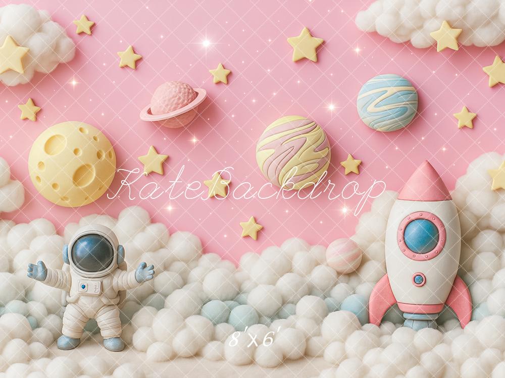 Kate Anniversaire Rose Espace Astronaute Toile de fond conçu par Ashley Paul - Kate Backdrop FR