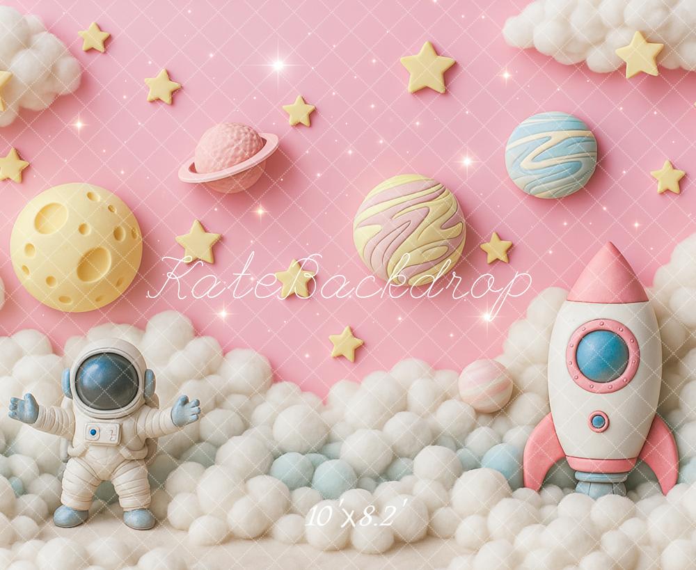 Kate Anniversaire Rose Espace Astronaute Toile de fond conçu par Ashley Paul - Kate Backdrop FR