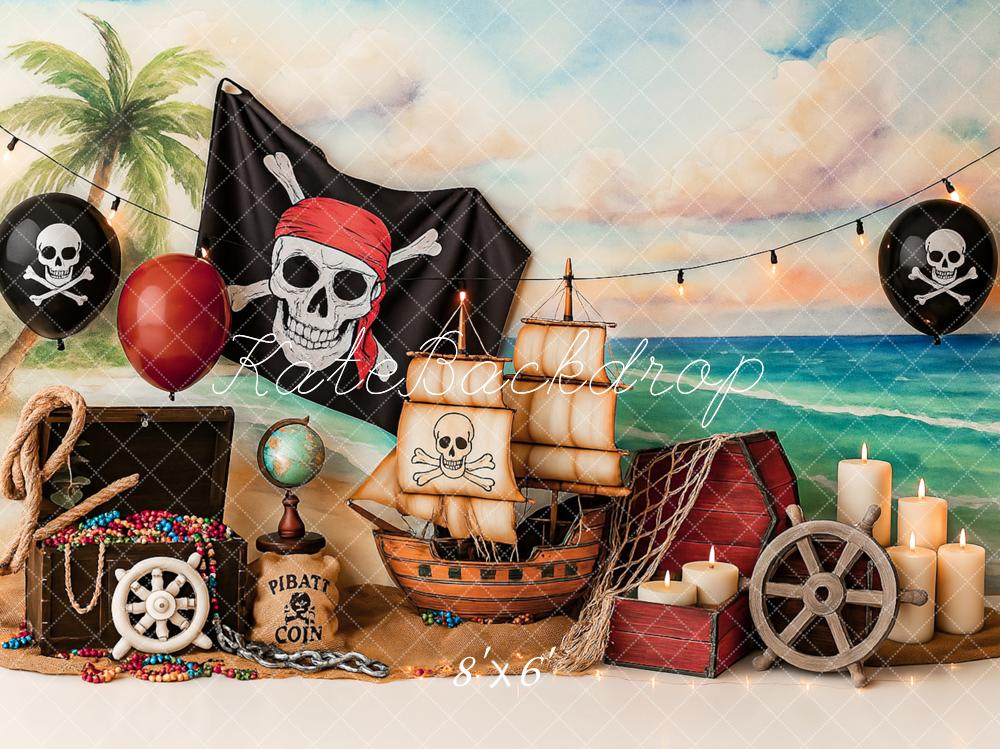 Kate Pirate Aventure Plage Voilier Anniversaire Toile de fond conçu par Ashley Paul - Kate Backdrop FR