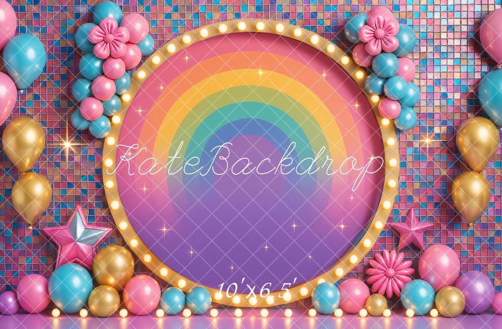 Kate Anniversaire Coloré Arc-en-ciel Ballons Toile de fond conçu par Ashley Paul - Kate Backdrop FR