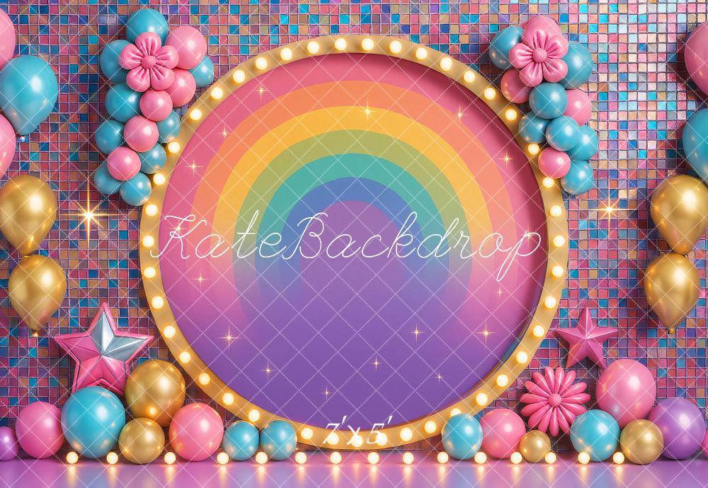 Kate Anniversaire Coloré Arc-en-ciel Ballons Toile de fond conçu par Ashley Paul - Kate Backdrop FR