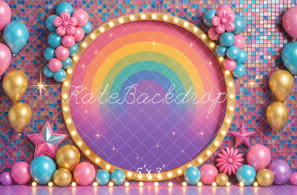 Kate Anniversaire Coloré Arc-en-ciel Ballons Toile de fond conçu par Ashley Paul - Kate Backdrop FR