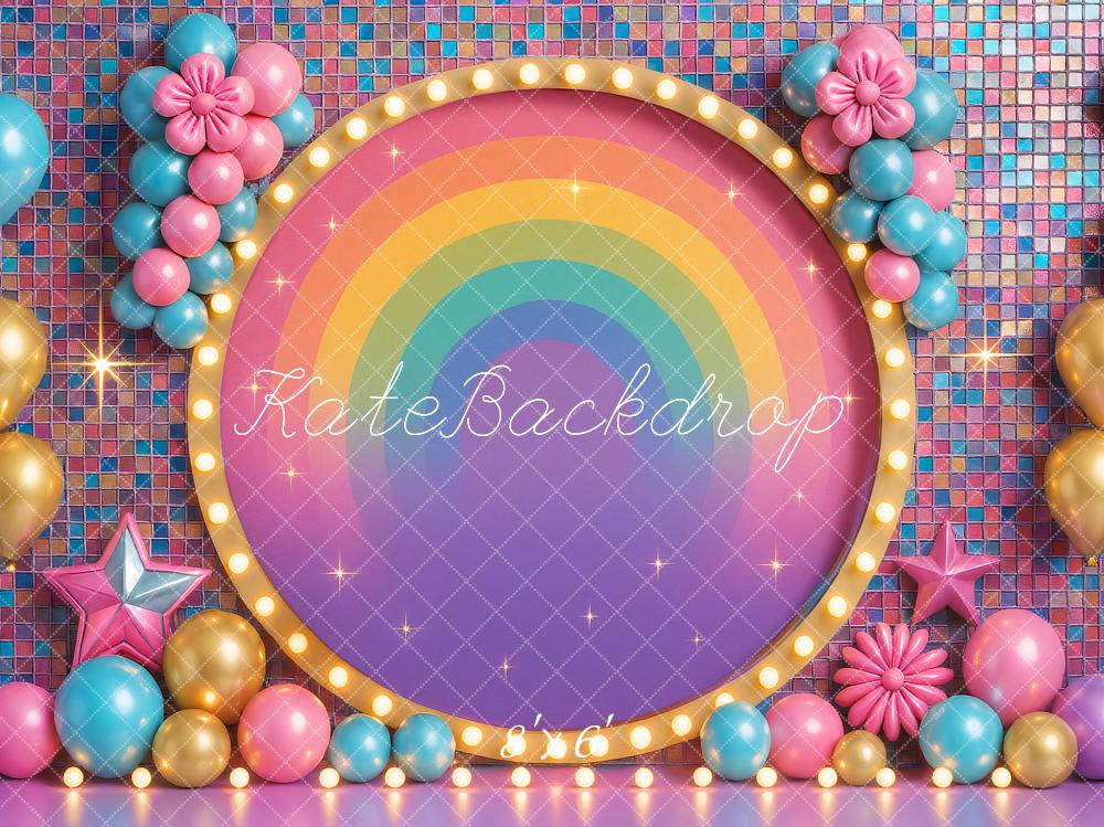 Kate Anniversaire Coloré Arc-en-ciel Ballons Toile de fond conçu par Ashley Paul - Kate Backdrop FR