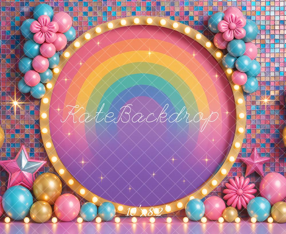 Kate Anniversaire Coloré Arc-en-ciel Ballons Toile de fond conçu par Ashley Paul - Kate Backdrop FR