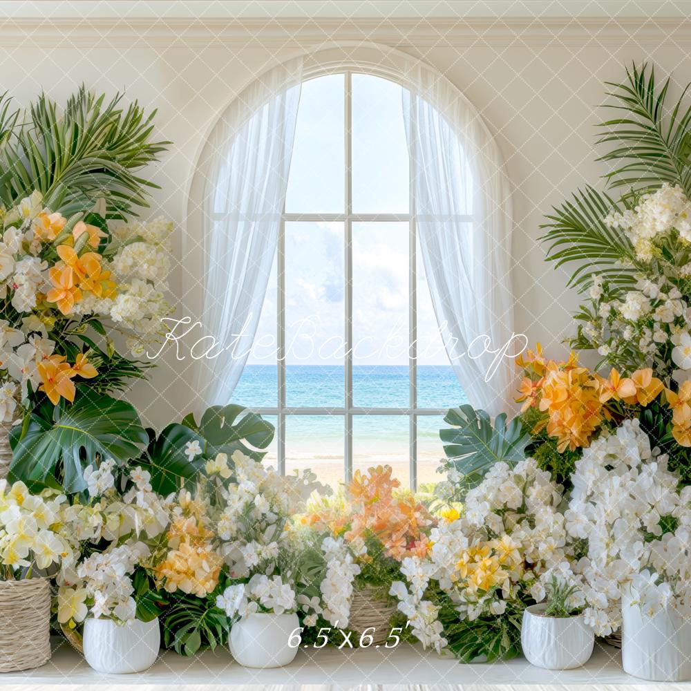 Kate Été Plage Fleurs Fenêtre Toile de fond conçue par Mini MakeBelieve - Kate Backdrop FR