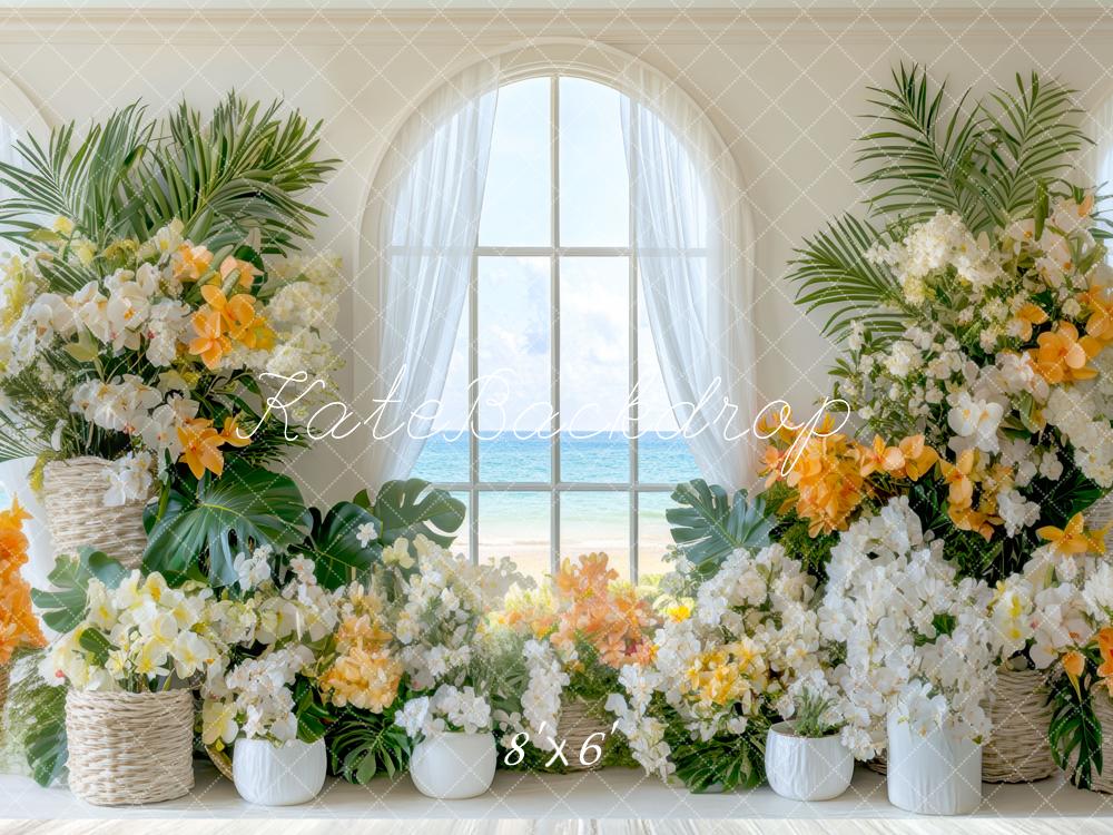 Kate Été Plage Fleurs Fenêtre Toile de fond conçue par Mini MakeBelieve - Kate Backdrop FR