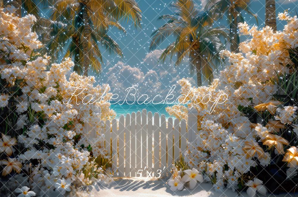 Kate Été Plage Fleurs Clôture Toile de fond conçue par Mini MakeBelieve - Kate Backdrop FR