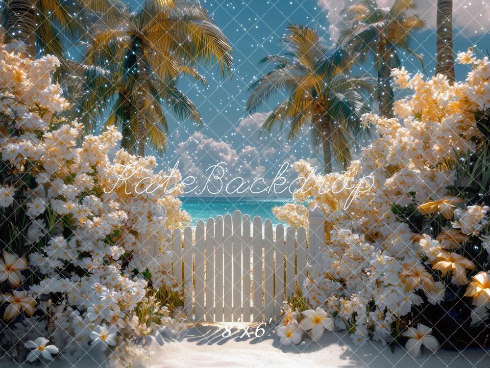 Kate Été Plage Fleurs Clôture Toile de fond conçue par Mini MakeBelieve - Kate Backdrop FR