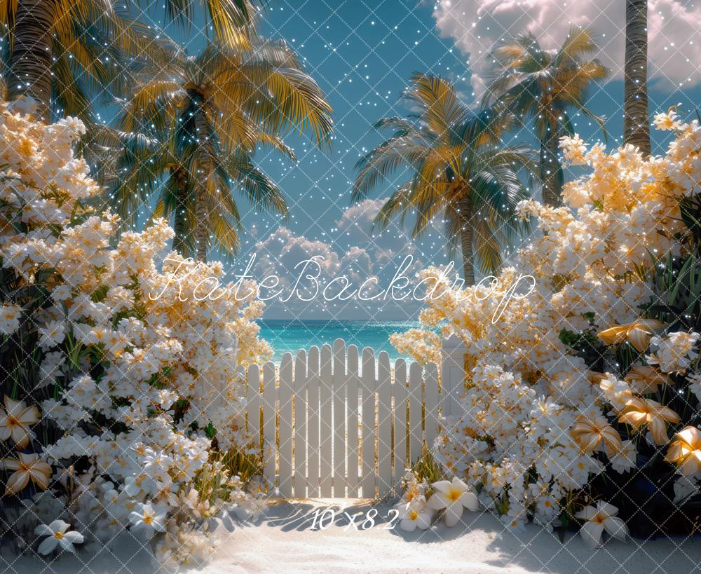 Kate Été Plage Fleurs Clôture Toile de fond conçue par Mini MakeBelieve - Kate Backdrop FR