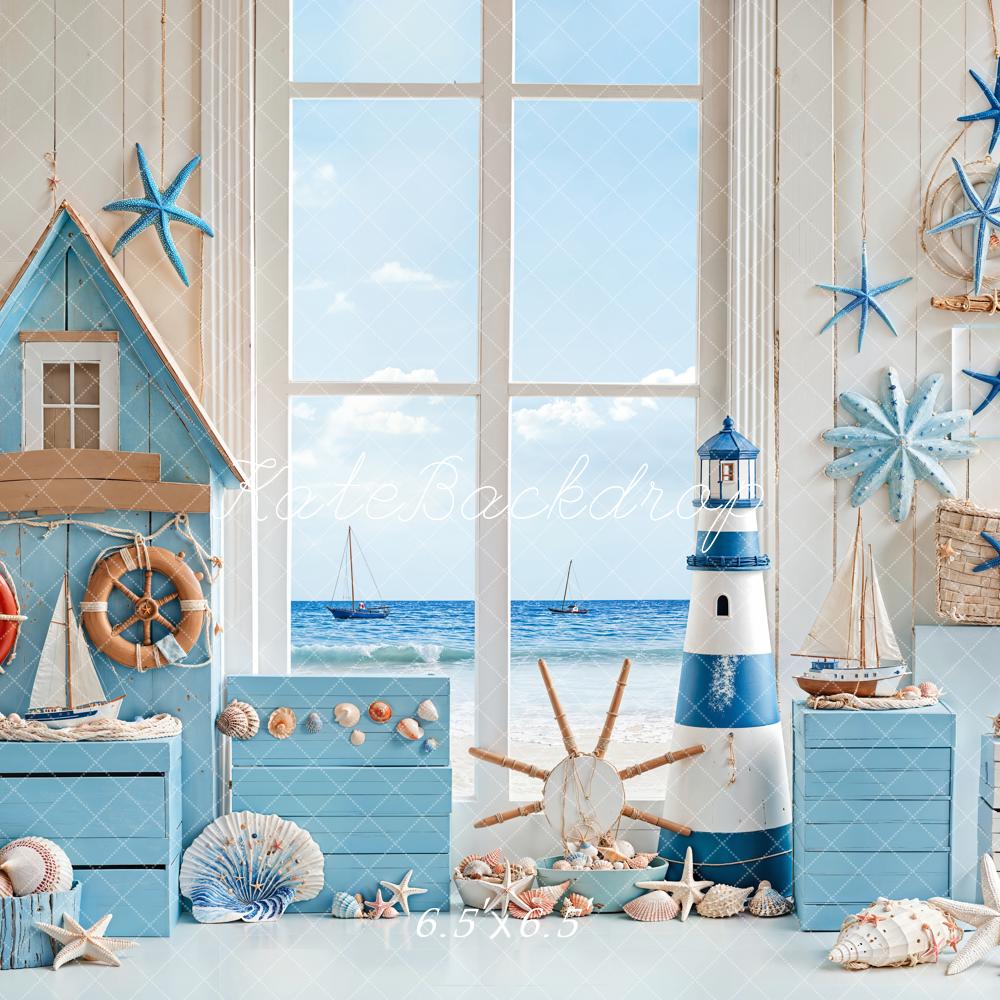 Kate Nautique Fenêtre Phare Étoile de mer Toile de fond conçue par Emetselch - Kate Backdrop FR