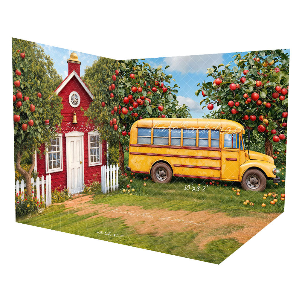 Kate Scolaire Bus Pomme École Rouge Ensemble de chambre - Kate Backdrop FR