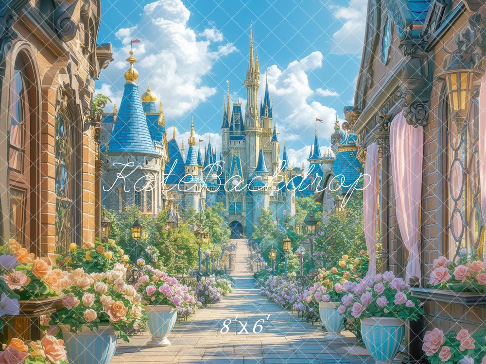 Kate Château Sentier Ville Fleurs Fantaisie Toile de fond conçue par Mini MakeBelieve - Kate Backdrop FR