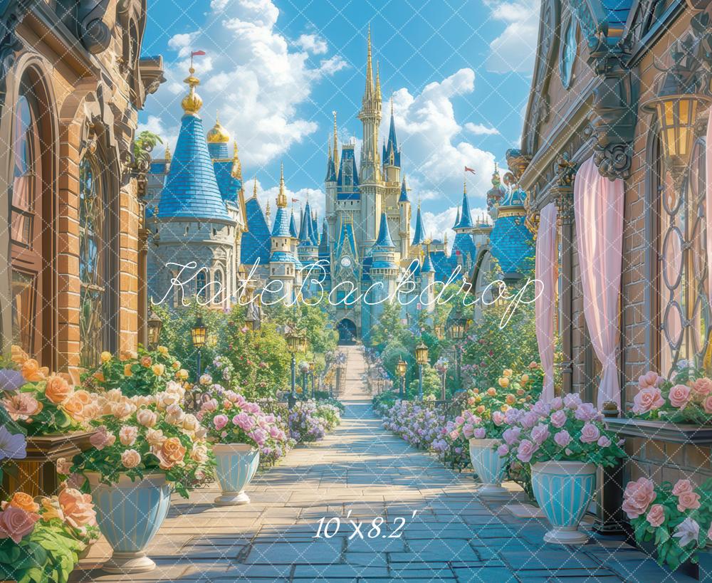 Kate Château Sentier Ville Fleurs Fantaisie Toile de fond conçue par Mini MakeBelieve - Kate Backdrop FR