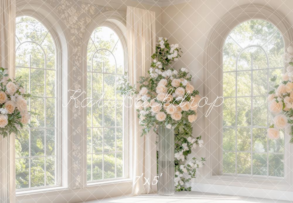 Kate Coin Fenêtres Fleurs Mariage Blanc Toile de fond conçue par Mini MakeBelieve - Kate Backdrop FR