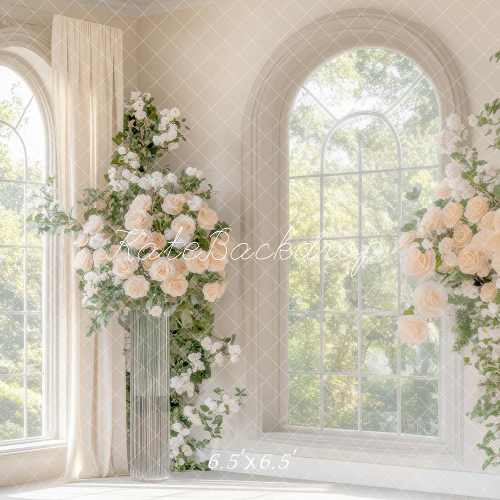 Kate Coin Fenêtres Fleurs Mariage Blanc Toile de fond conçue par Mini MakeBelieve - Kate Backdrop FR