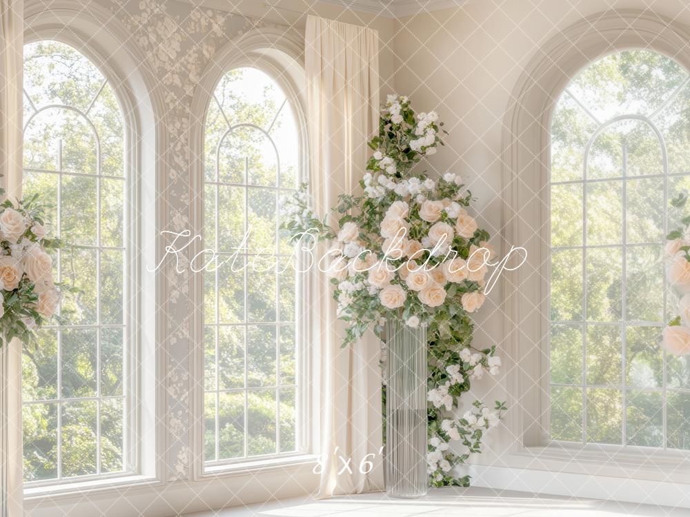Kate Coin Fenêtres Fleurs Mariage Blanc Toile de fond conçue par Mini MakeBelieve - Kate Backdrop FR