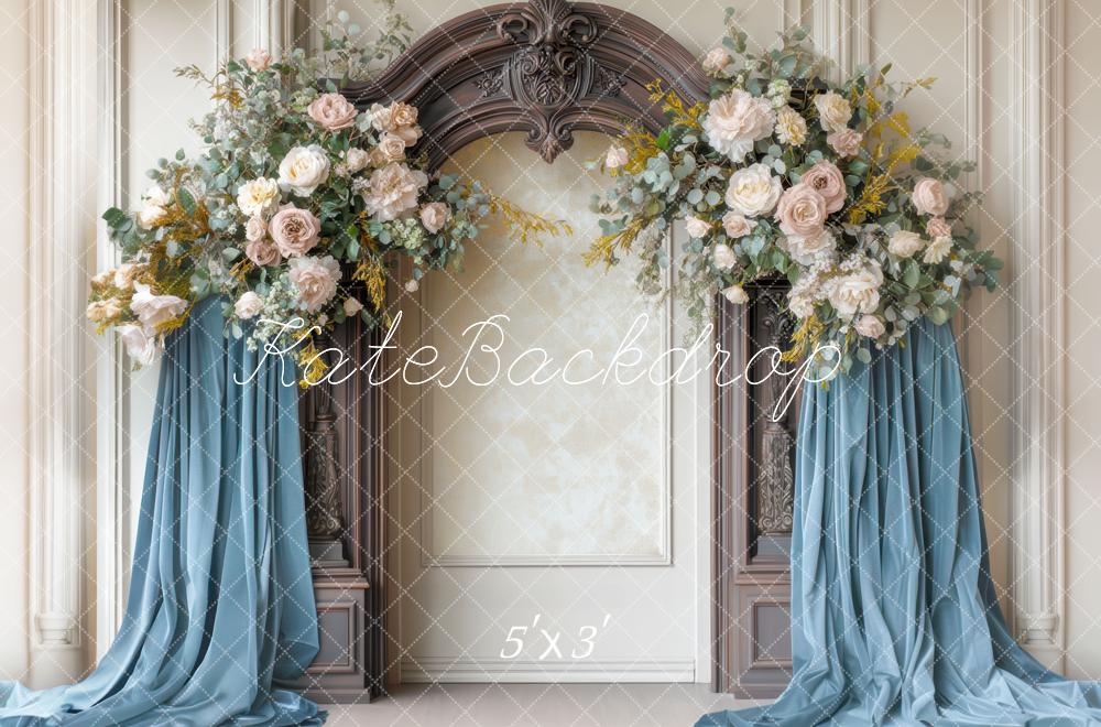 Kate Rétro Fleurs Arche Rideaux Bleu Toile de fond conçue par Mini MakeBelieve - Kate Backdrop FR