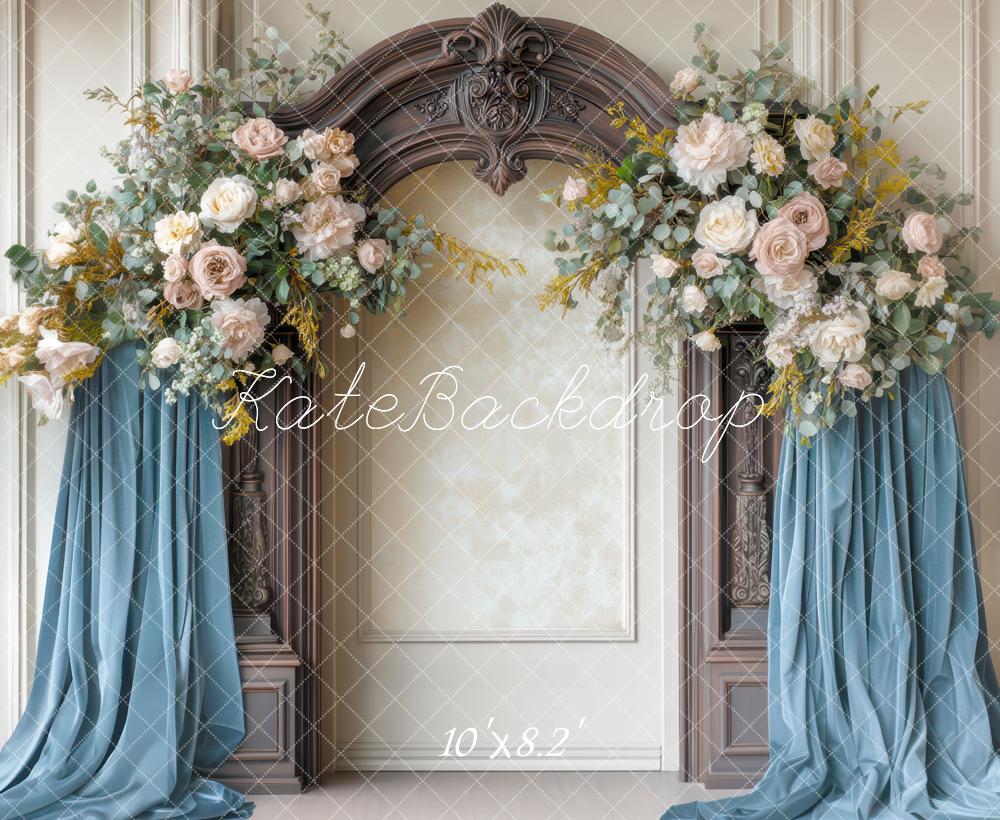 Kate Rétro Fleurs Arche Rideaux Bleu Toile de fond conçue par Mini MakeBelieve - Kate Backdrop FR