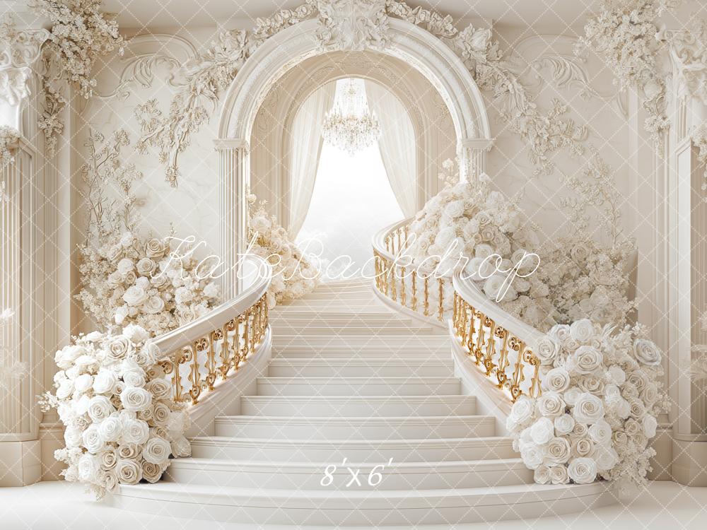 Kate Bal de Promo Escalier Blanc Fleurs Toile de fond conçue par Mini MakeBelieve - Kate Backdrop FR