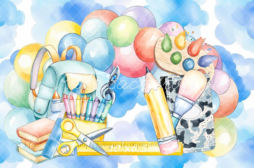 Kate Scolaire Aquarelle Fournitures d'art Toile de fond conçue par Mini MakeBelieve - Kate Backdrop FR