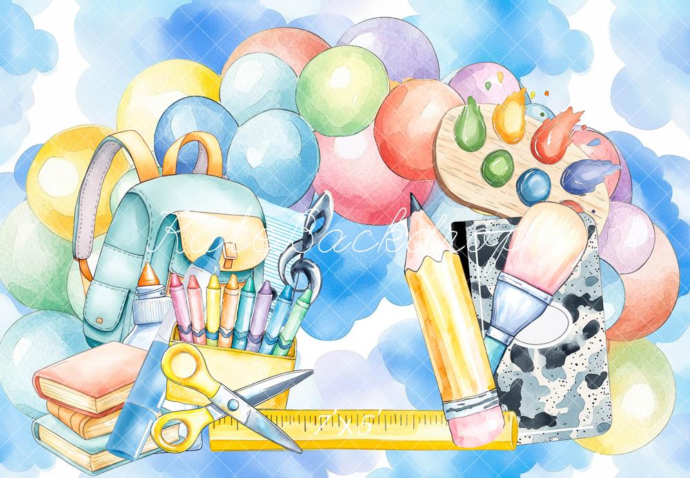 Kate Scolaire Aquarelle Fournitures d'art Toile de fond conçue par Mini MakeBelieve - Kate Backdrop FR