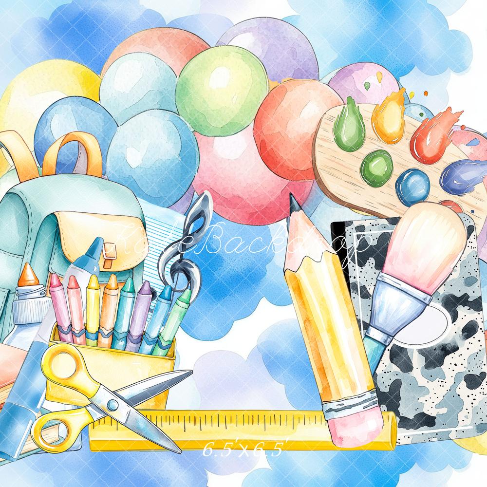 Kate Scolaire Aquarelle Fournitures d'art Toile de fond conçue par Mini MakeBelieve - Kate Backdrop FR