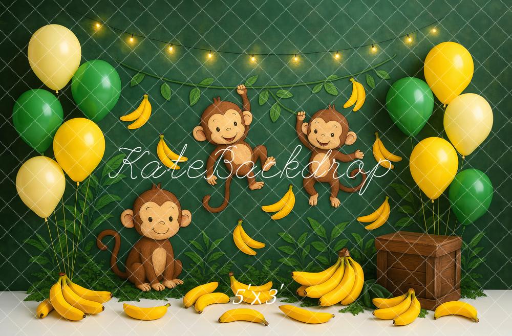 Kate Banane Singe Ballons Cake Smash Toile de fond conçu par Ashley Paul - Kate Backdrop FR