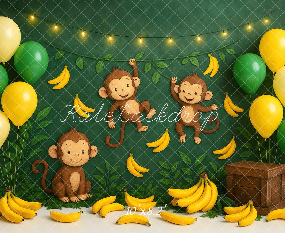 Kate Banane Singe Ballons Cake Smash Toile de fond conçu par Ashley Paul - Kate Backdrop FR
