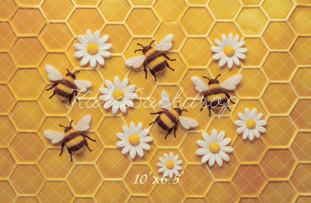 Kate Nid d'abeille Abeille Pâquerette Toile de fond conçu par Ashley Paul - Kate Backdrop FR