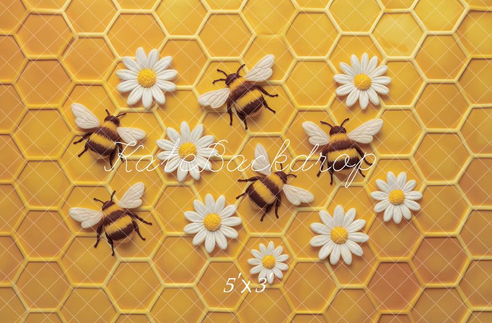 Kate Nid d'abeille Abeille Pâquerette Toile de fond conçu par Ashley Paul - Kate Backdrop FR