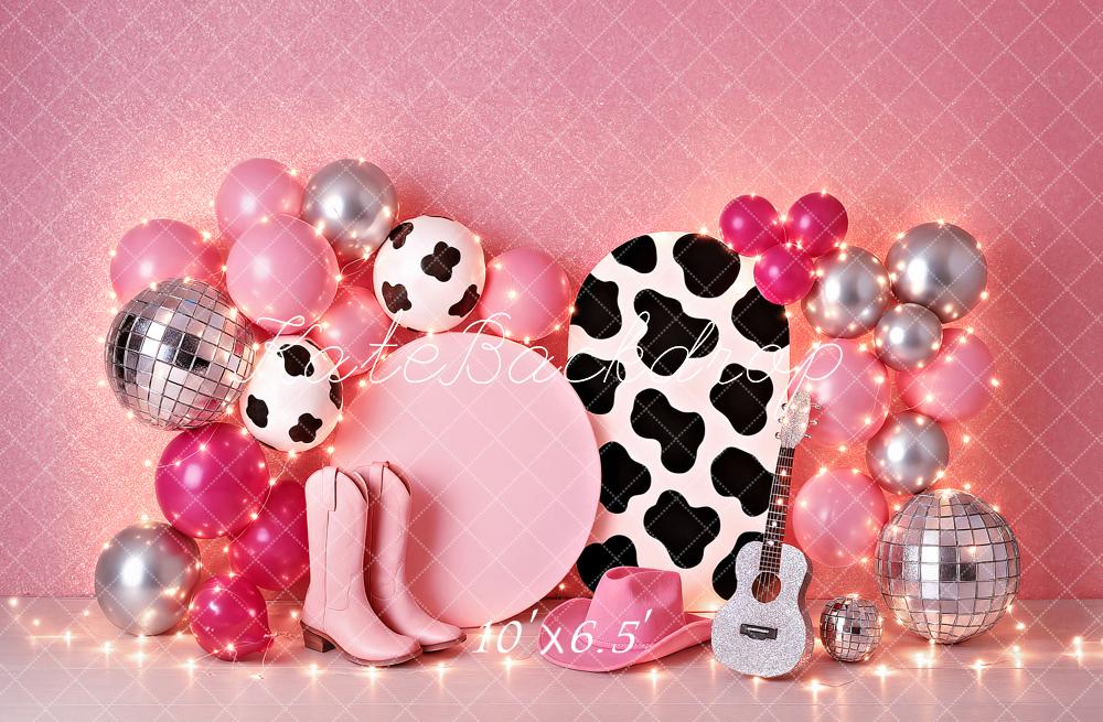 Kate Anniversaire Rose Ballons Guitare Disco Toile de fond conçu par Ashley Paul - Kate Backdrop FR