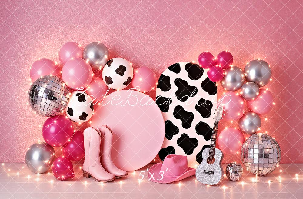 Kate Anniversaire Rose Ballons Guitare Disco Toile de fond conçu par Ashley Paul - Kate Backdrop FR