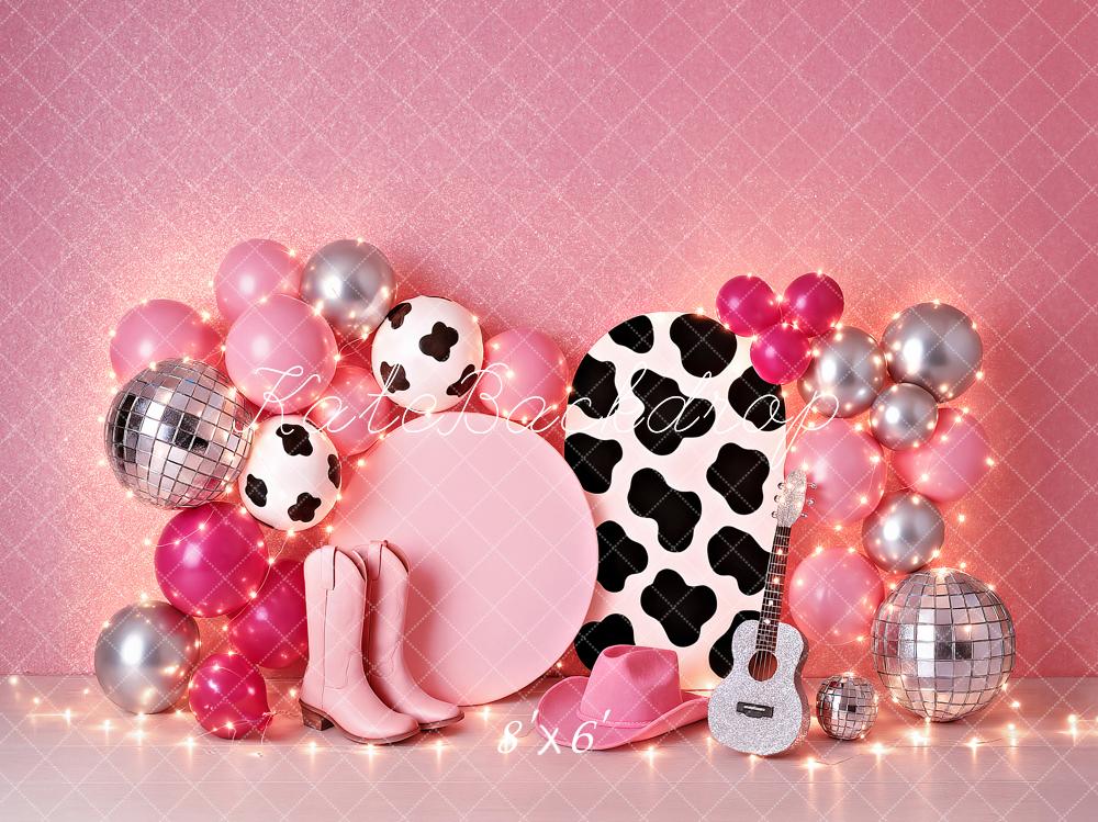 Kate Anniversaire Rose Ballons Guitare Disco Toile de fond conçu par Ashley Paul - Kate Backdrop FR