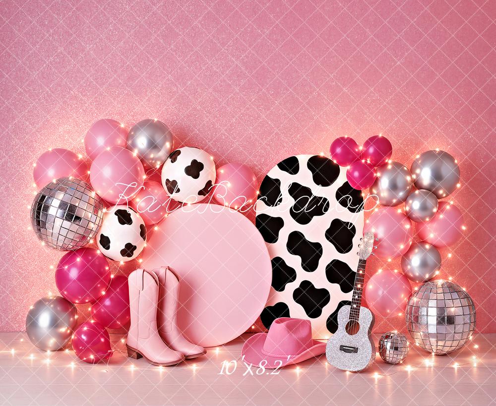 Kate Anniversaire Rose Ballons Guitare Disco Toile de fond conçu par Ashley Paul - Kate Backdrop FR