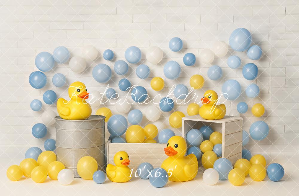 Kate Anniversaire Canard Jaune Ballons Toile de fond conçu par Ashley Paul - Kate Backdrop FR
