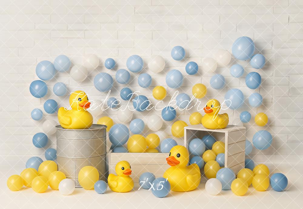 Kate Anniversaire Canard Jaune Ballons Toile de fond conçu par Ashley Paul - Kate Backdrop FR