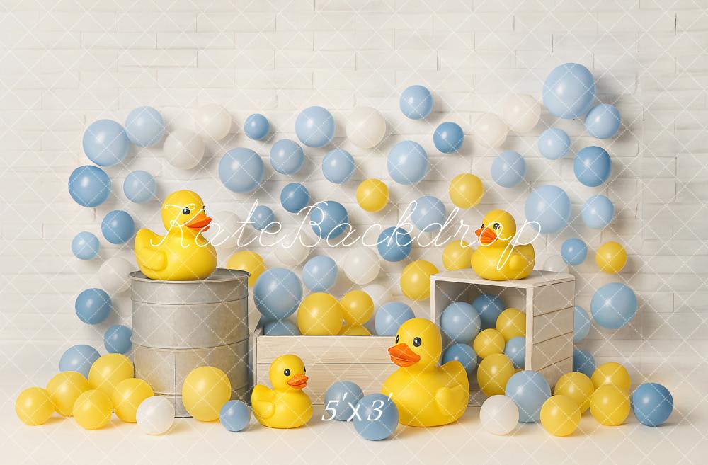 Kate Anniversaire Canard Jaune Ballons Toile de fond conçu par Ashley Paul - Kate Backdrop FR