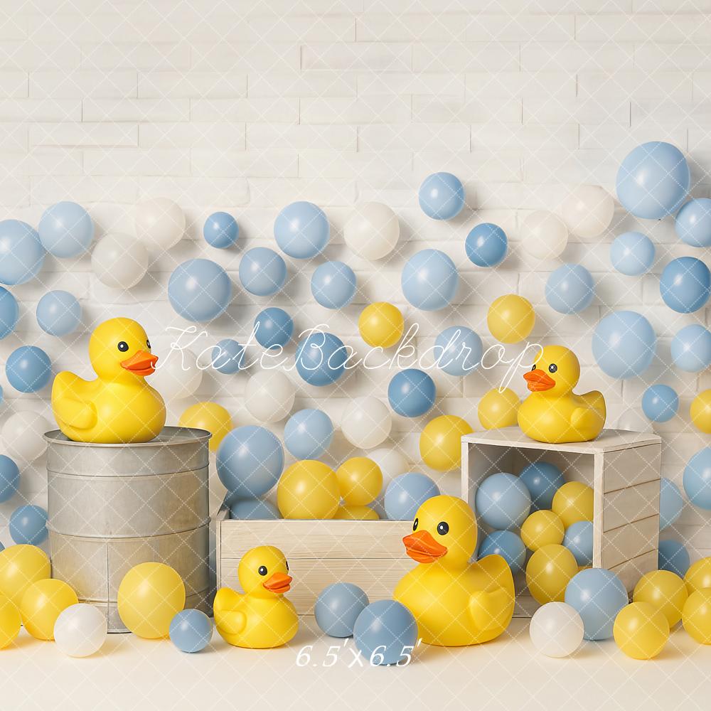 Kate Anniversaire Canard Jaune Ballons Toile de fond conçu par Ashley Paul - Kate Backdrop FR