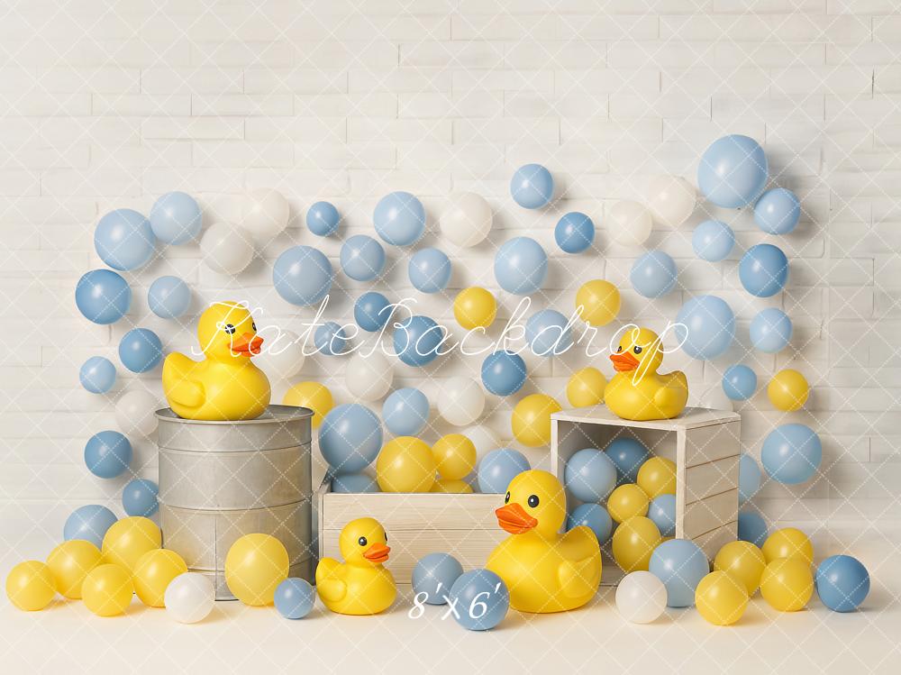 Kate Anniversaire Canard Jaune Ballons Toile de fond conçu par Ashley Paul - Kate Backdrop FR