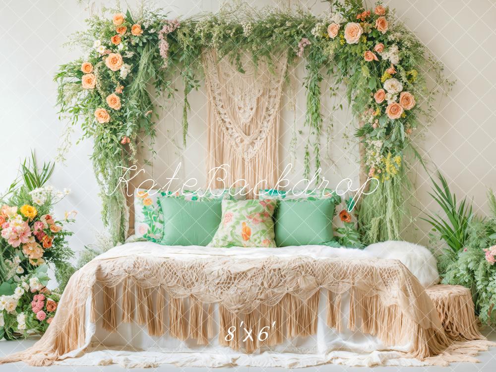 Kate Bohème Été Fleurs Chambre Lit Toile de fond conçue par Emetselch - Kate Backdrop FR