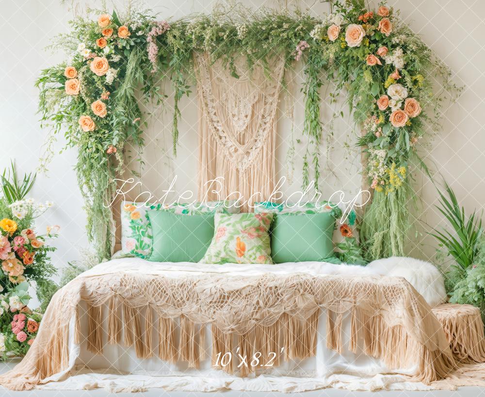 Kate Bohème Été Fleurs Chambre Lit Toile de fond conçue par Emetselch - Kate Backdrop FR