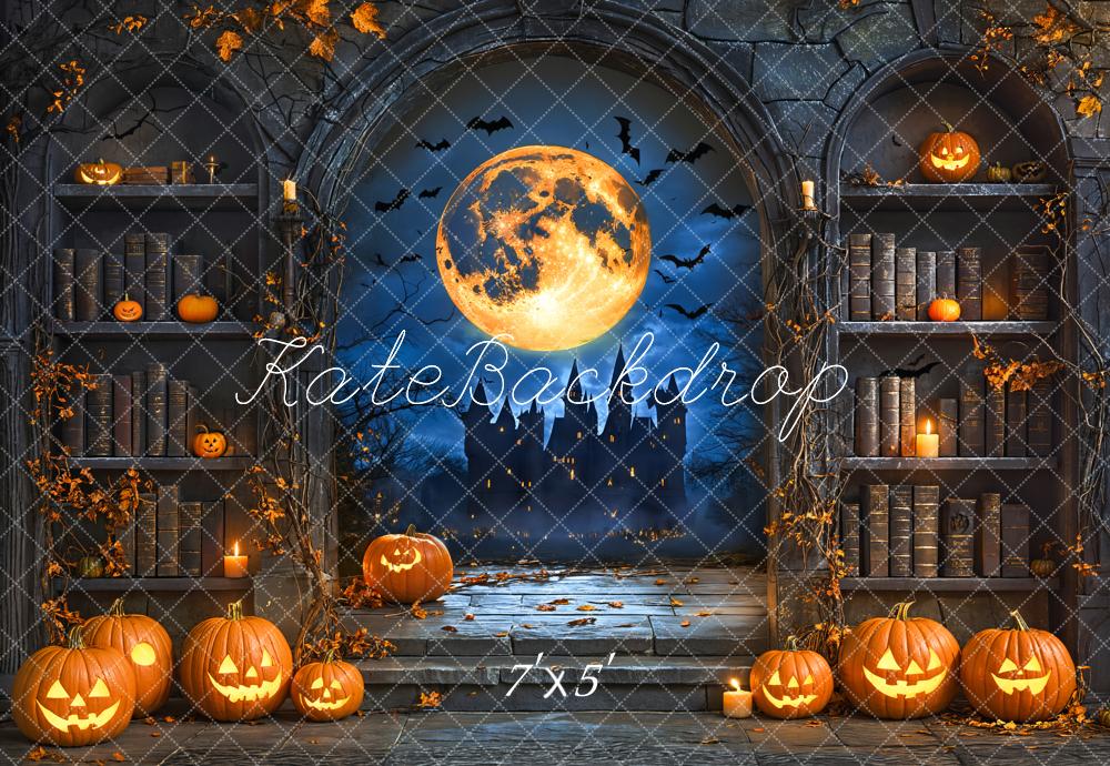 Kate Halloween Citrouille Lune Étagère à livres Toile de fond conçue par Emetselch - Kate Backdrop FR